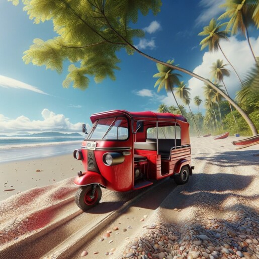 Costa Rican Tuk-Tuk on a street, highlighting urban and tourist transportation